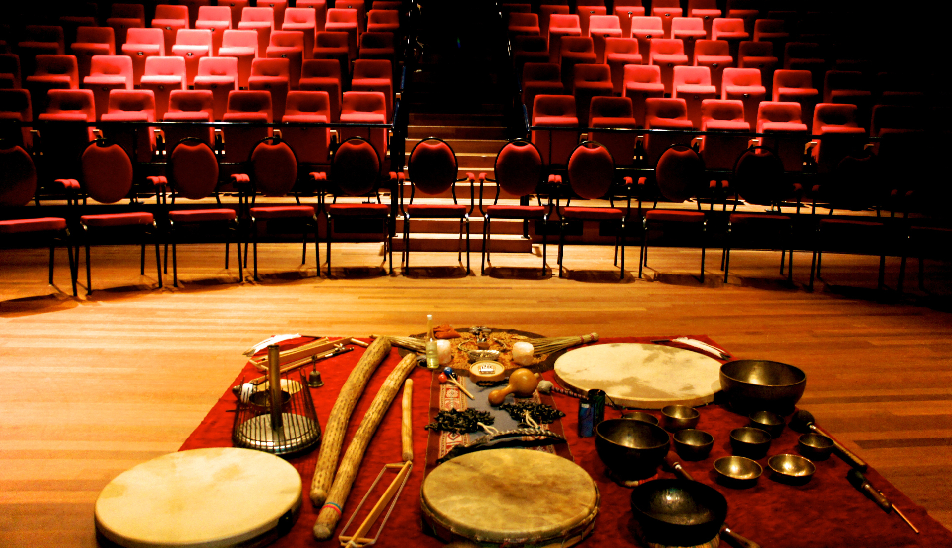 Full instrument set on a concert stage before performance